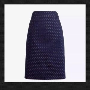 J Crew navy and red spotted pencil skirt NWT